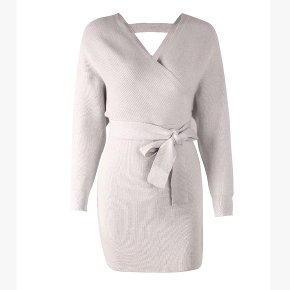 π₯π₯Sexy and Cozy Grey V Neck Sweater Dress - Picture 4 of 8